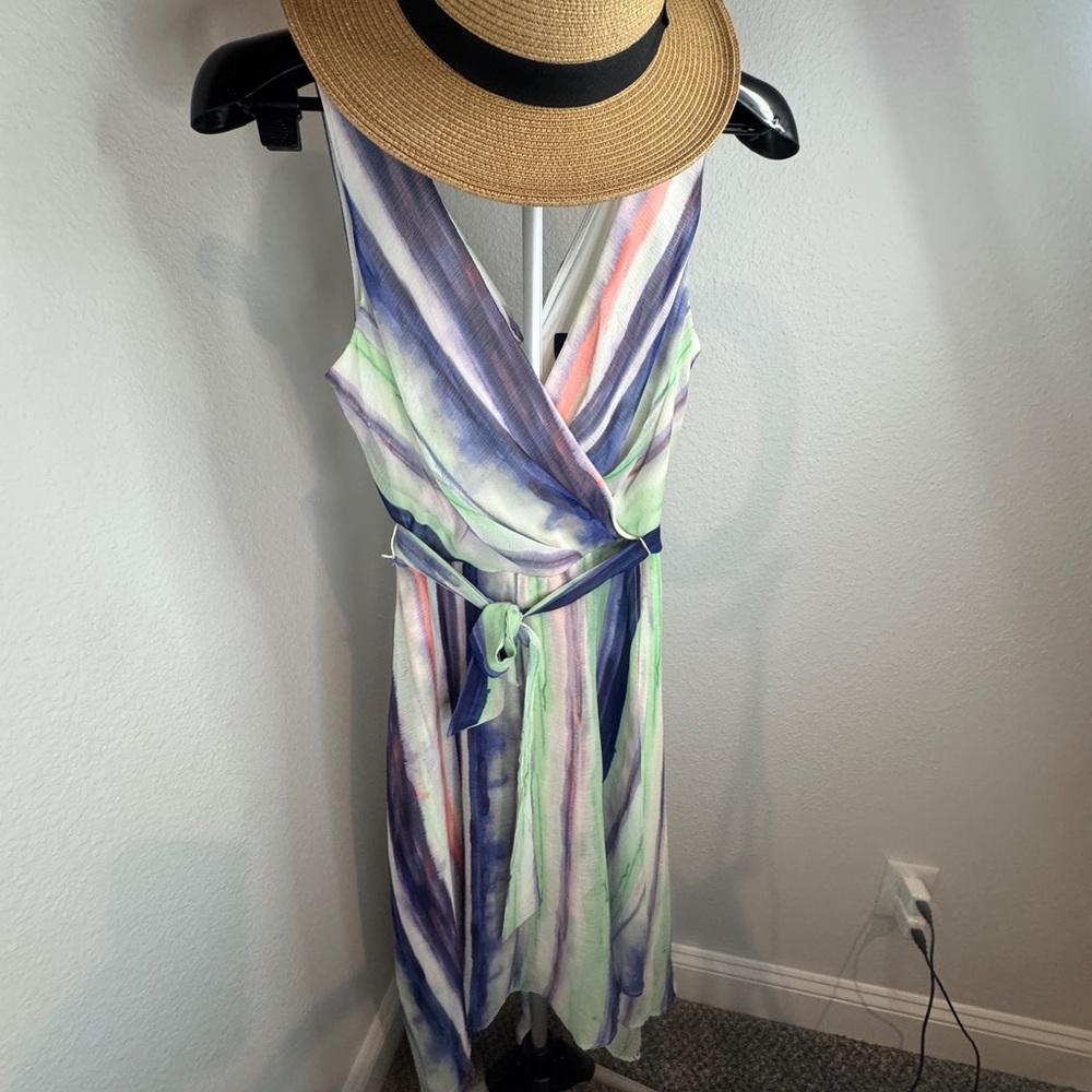 Dkny Blue and Pink Faux-Wrap Sundress Medium (#246) - Picture 11 of 11